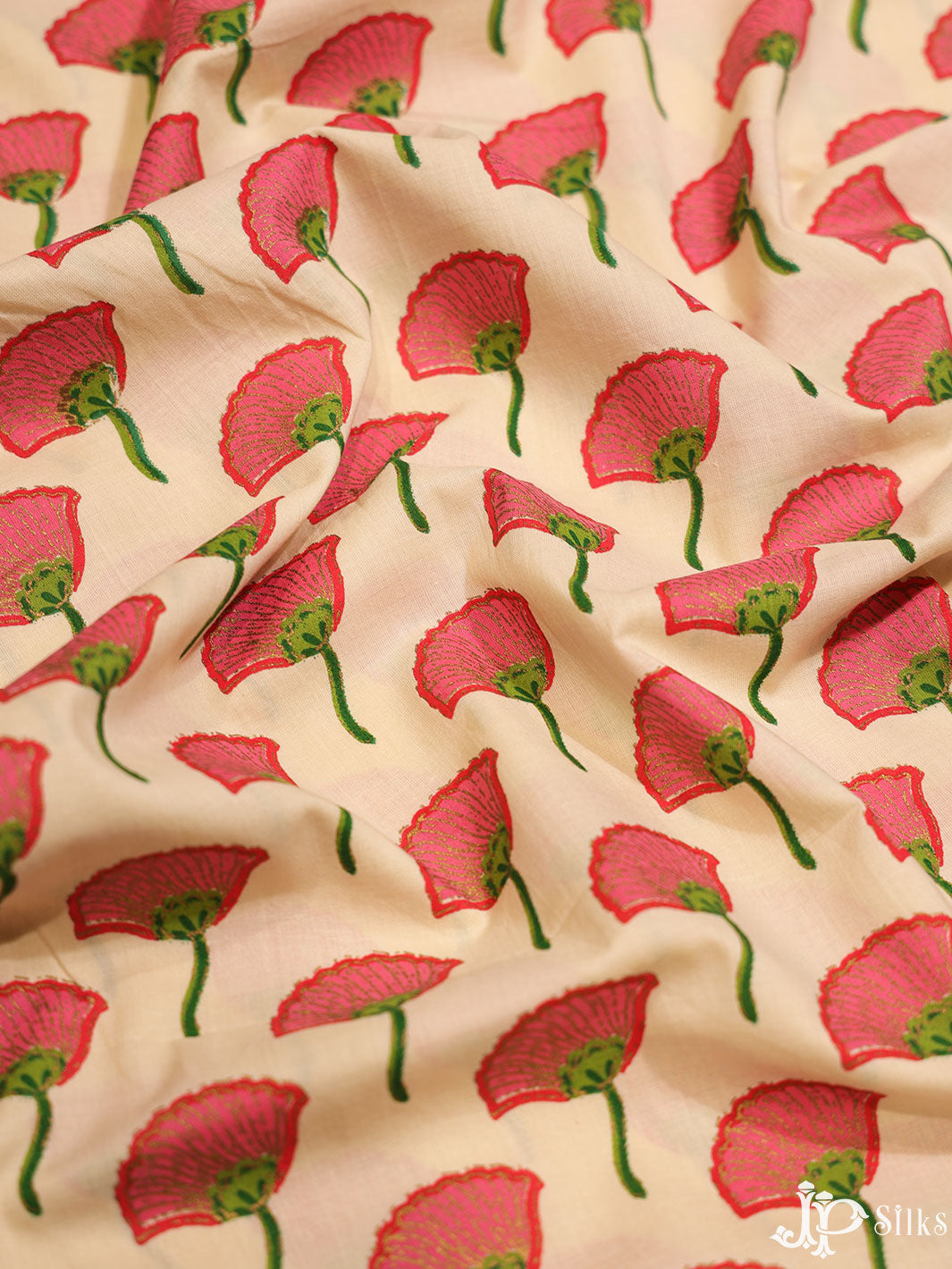 Beige and Pink Cotton Fabric - A7910