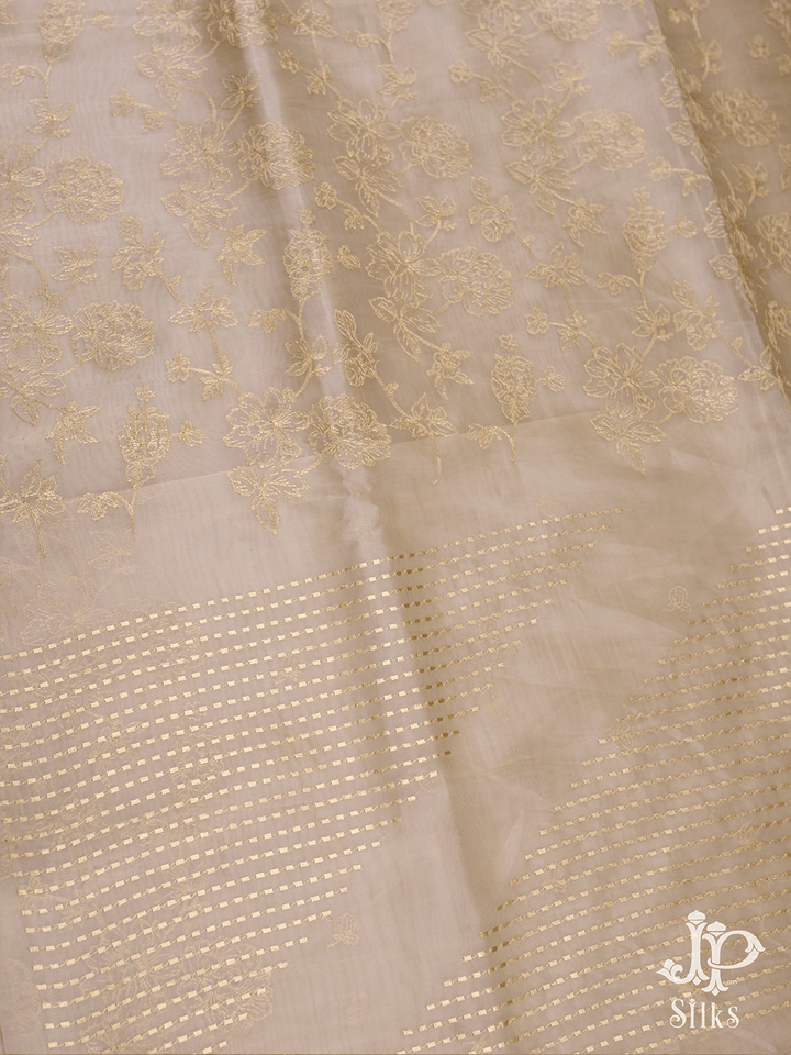 Beige Gold Organza Fancy Saree - E751