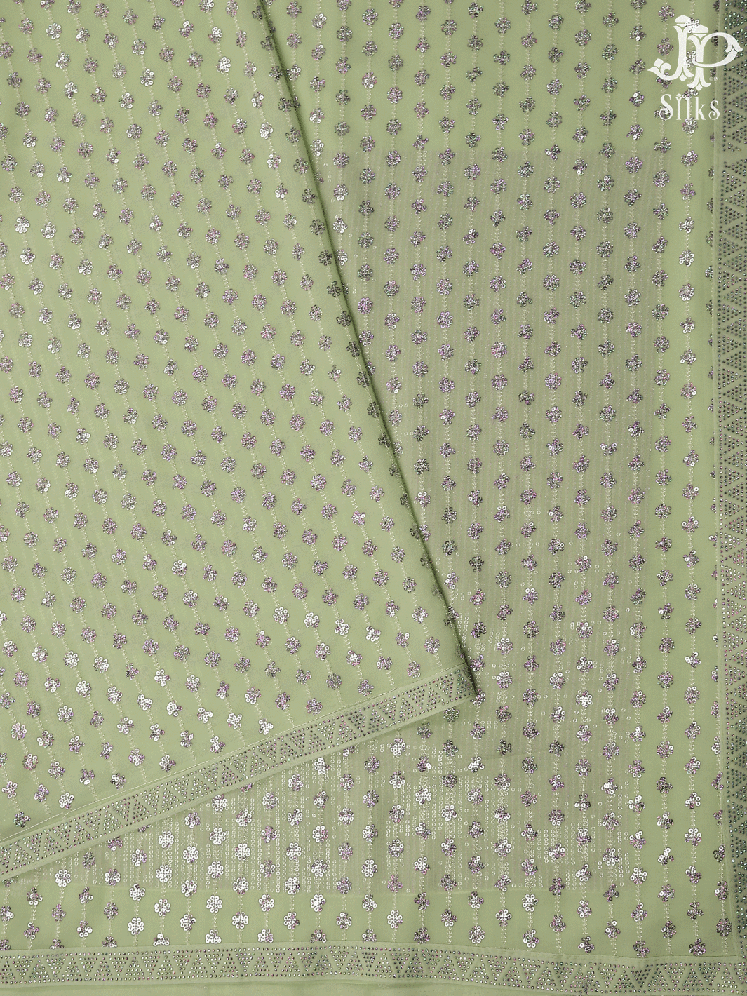 Light Pista Green Sequin Work Georgette Fancy Saree - E5463 - View 2