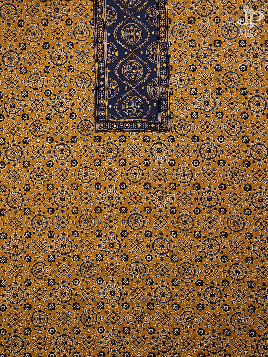 Mustard Yellow and Ink Blue Cotton Chudidhar Material - E1954 - View 1
