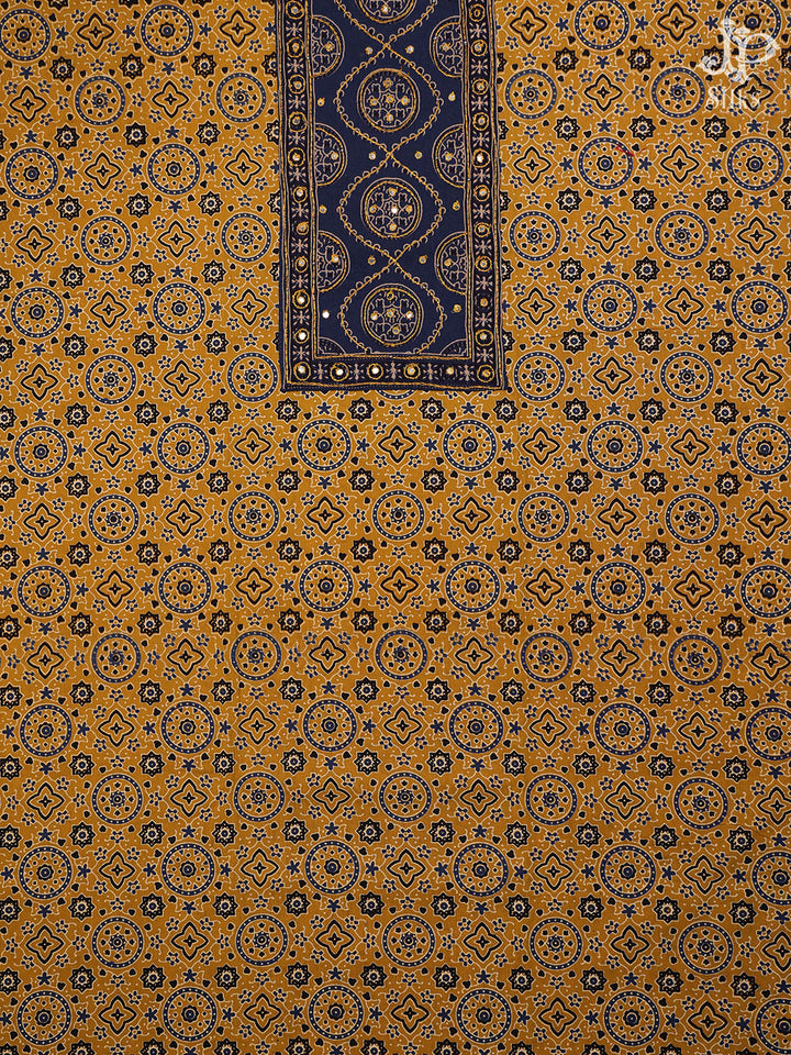 Mustard Yellow and Ink Blue Cotton Chudidhar Material - E1954 - View 1
