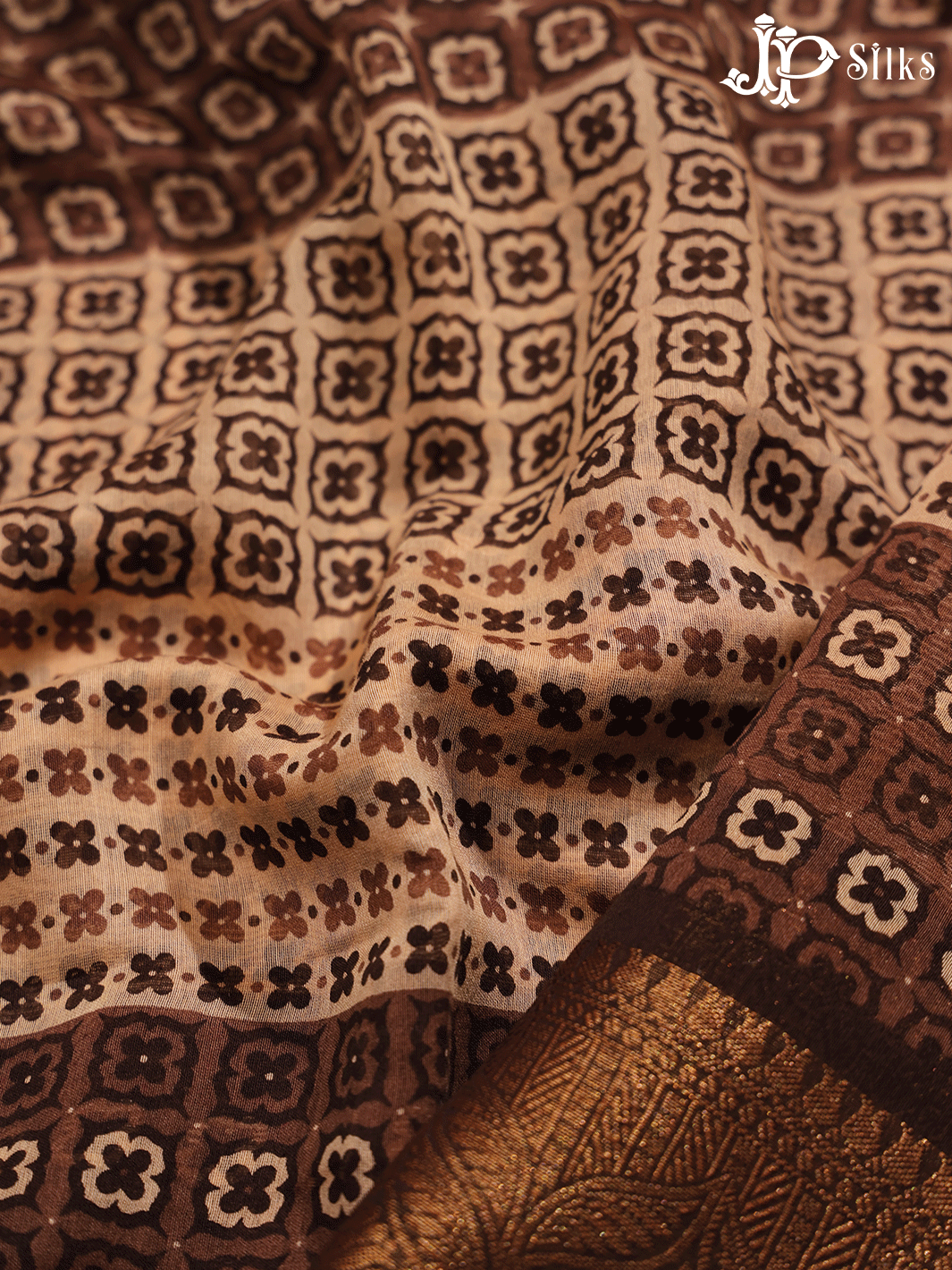 Beige and Brown Semi Chanderi Fancy Saree - E1576 - View 3