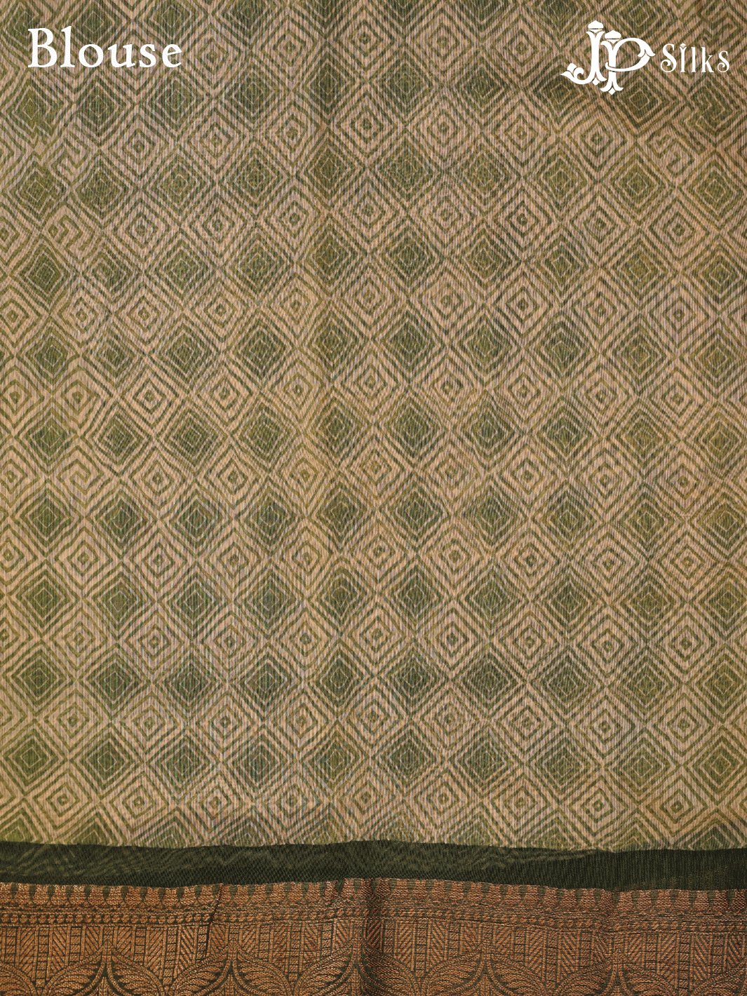 Beige and Green Semi Chanderi Fancy Saree - E1577 - View 2