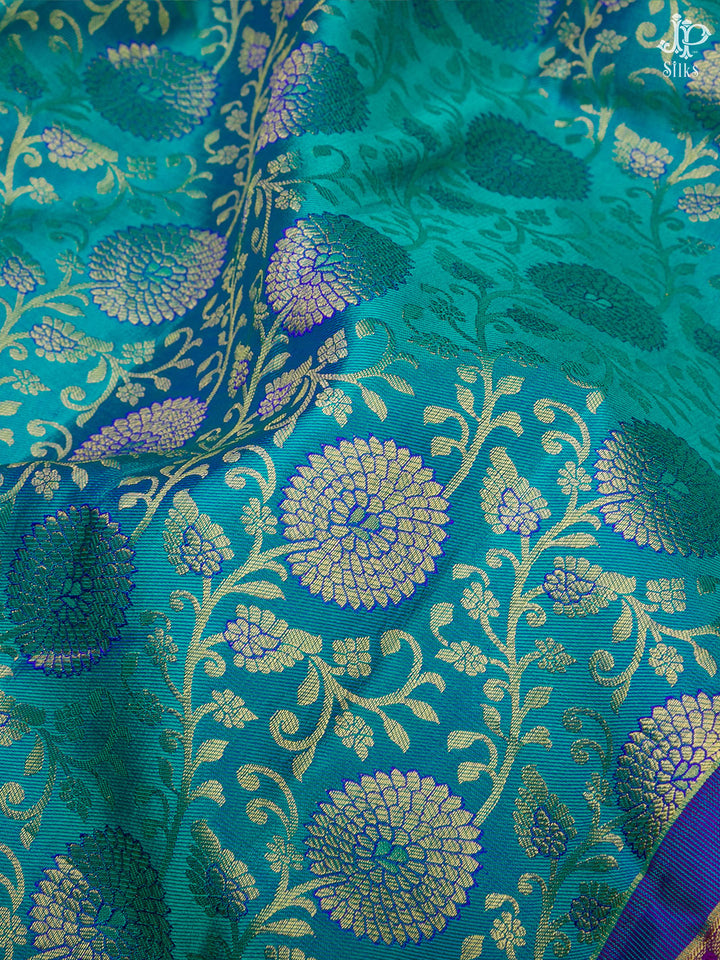 Teal Blue and Purple Kanchipuram Silk Saree - D1070  - View 3