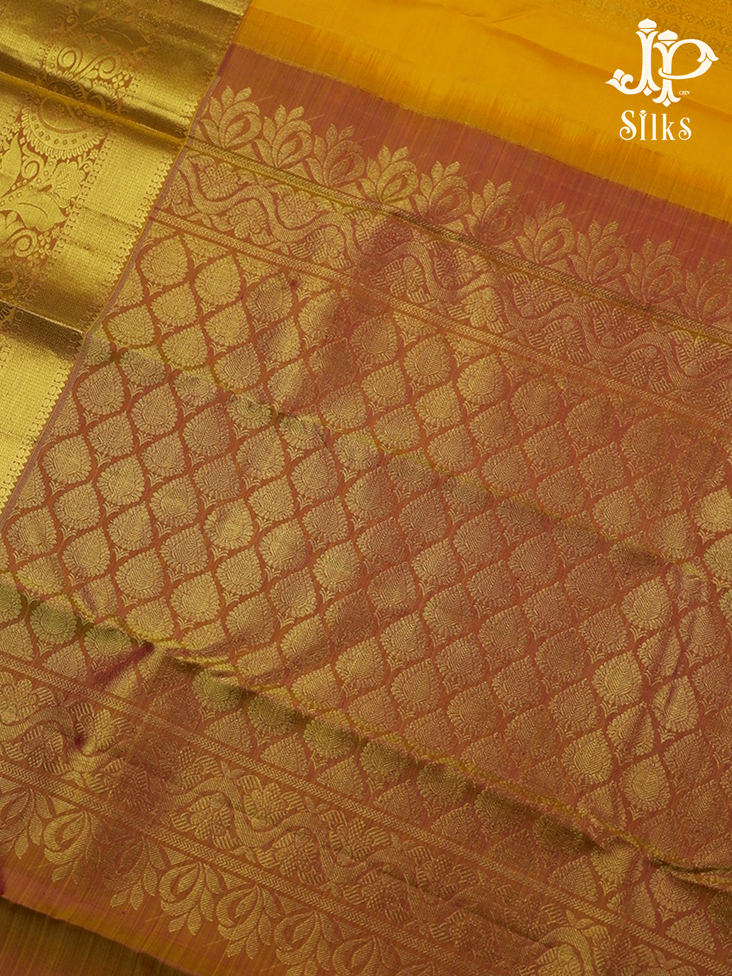 Lemon Yellow and Brown Vertical Lines Kanchipuram Silk Saree - E4712 - View 5