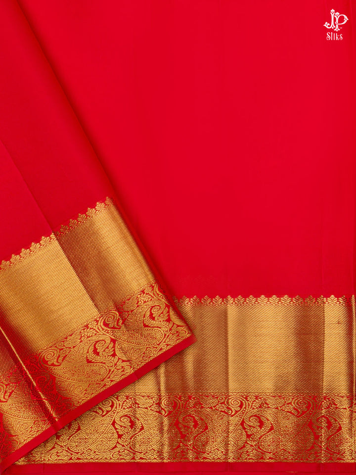 Cream and Red Kanchipuram Silk Saree - D6872 -View 4