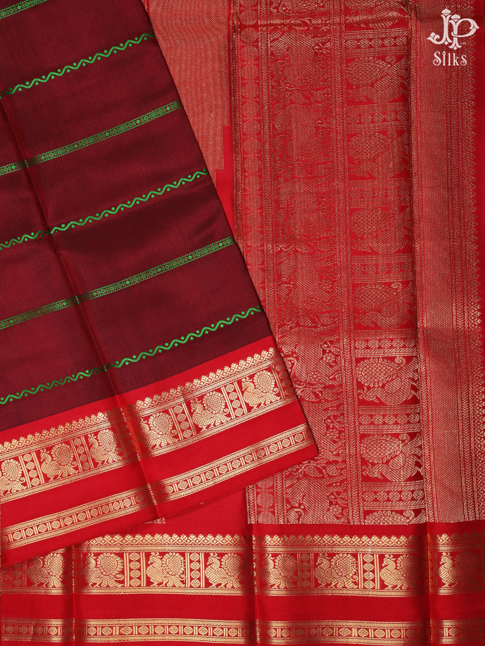Maroon and Red Kanchipuram Silk Saree - D9791 - View 1