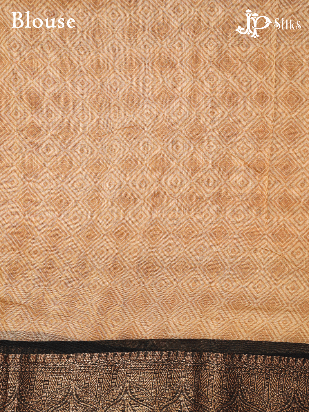 Beige and Black Semi Chanderi Fancy Saree - E1578 - View 2
