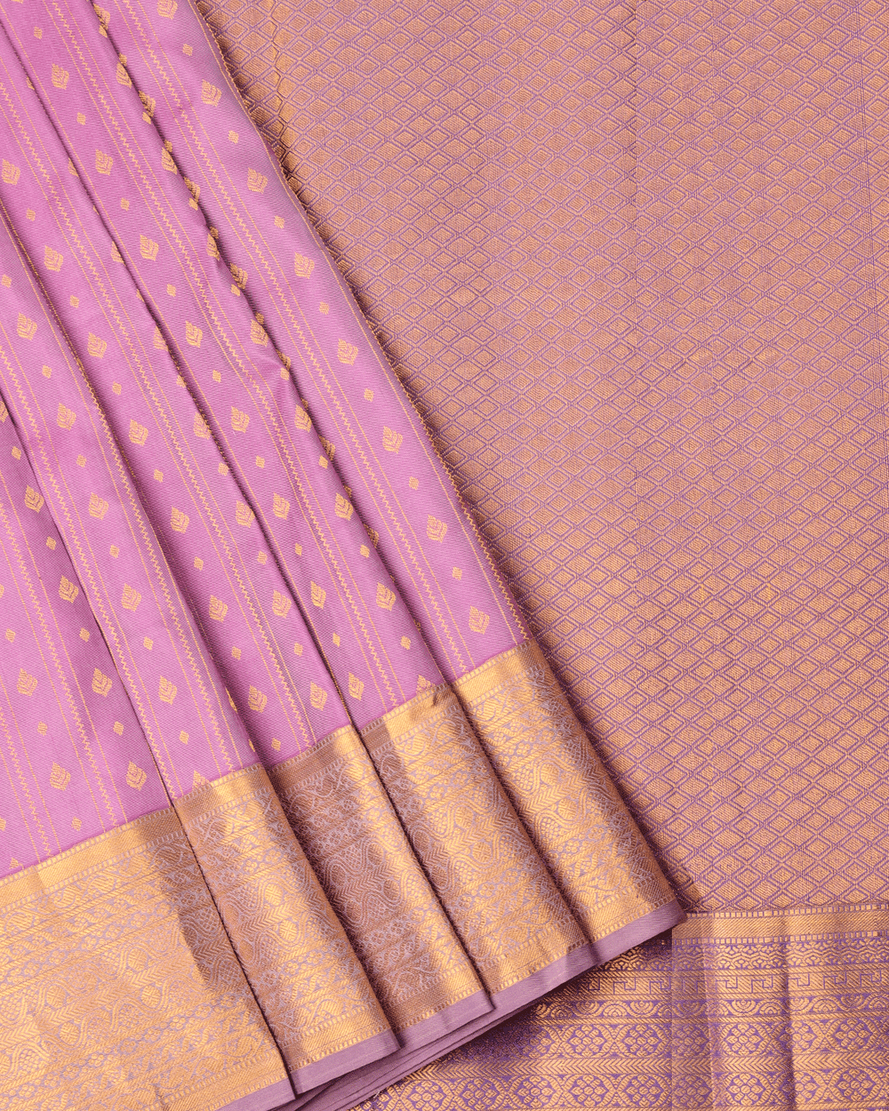 Baby Pink and Purple Kanchipuram Silk Saree - E244 - View 2