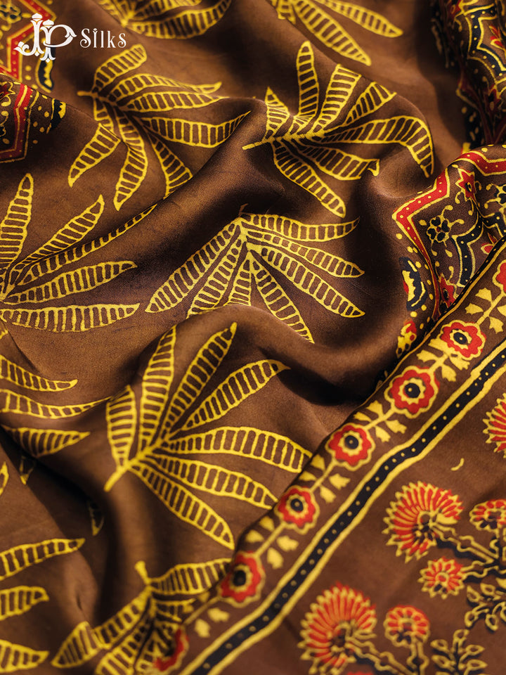 Brown, Maroon and Black Ajrakh Modal Silk Fancy Saree - E5046 - View 2