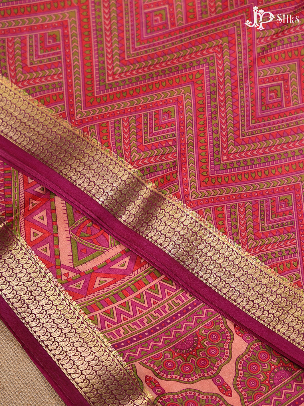 Multicolor Crepe Raw Silk Saree- E884 - View 4