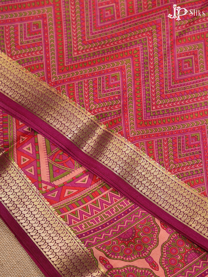 Multicolor Crepe Raw Silk Saree- E884 - View 4