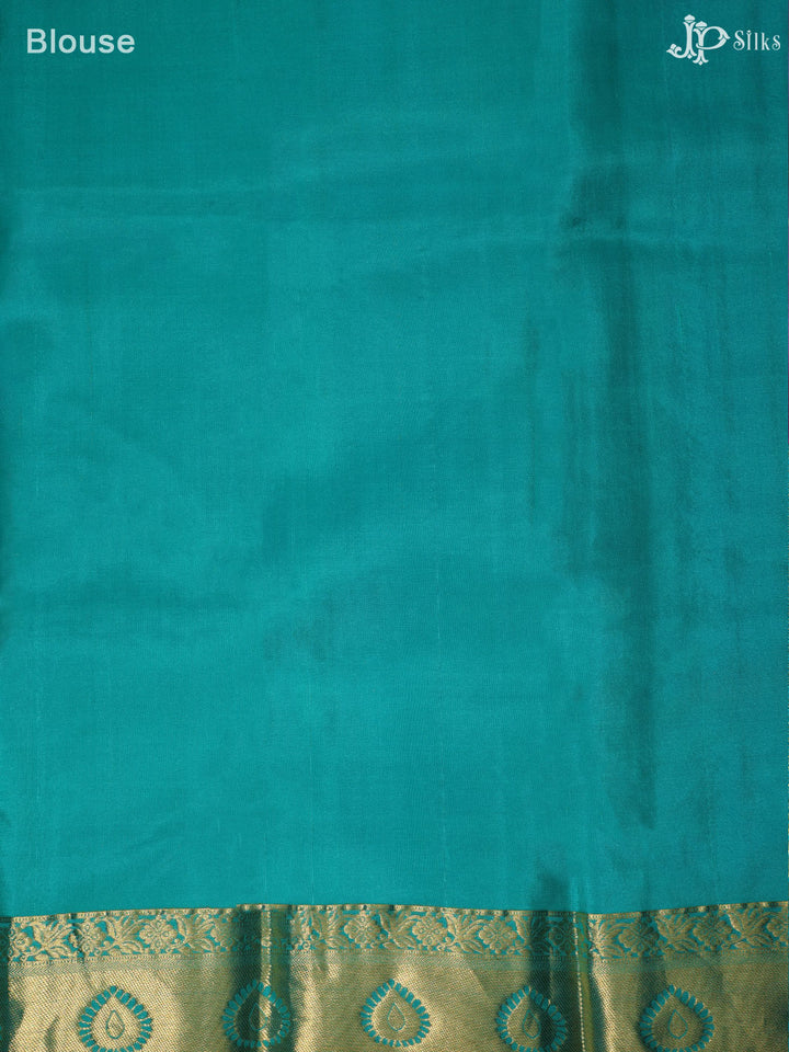 Pink and Teal Blue Dharmavaram silk - E239 - View 2