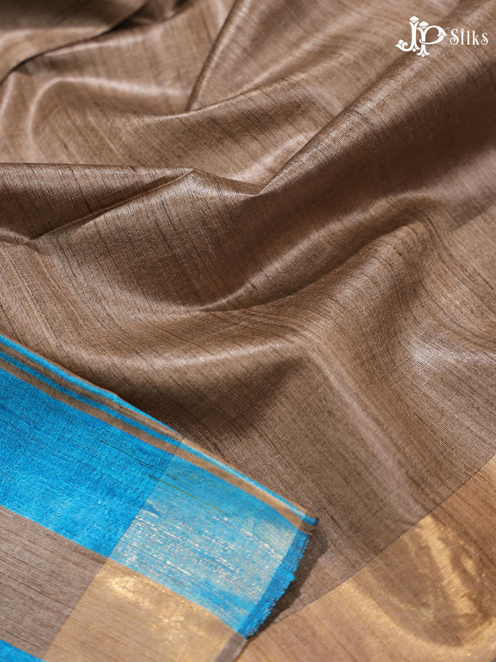 Beige and Blue Tussar Silk Saree - E39 - View 3