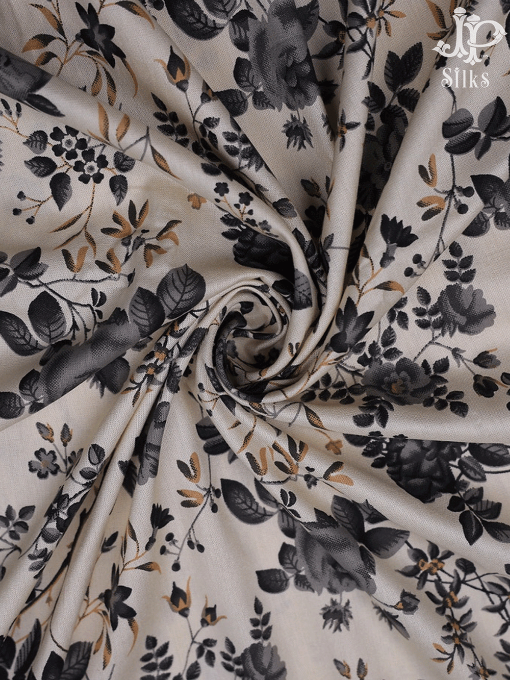 White , Black and Multicolor Mixed Cotton Floral Design Chudidhar Material - E6169 - View 1