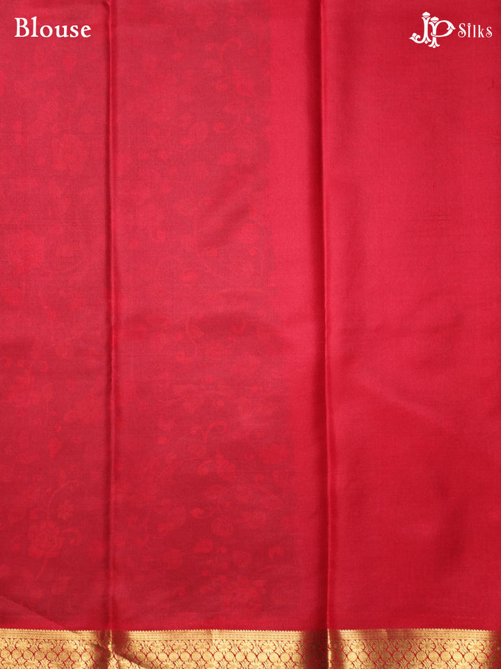Bottle Green and Red Crepe Raw Silk Saree- E876 - View 2