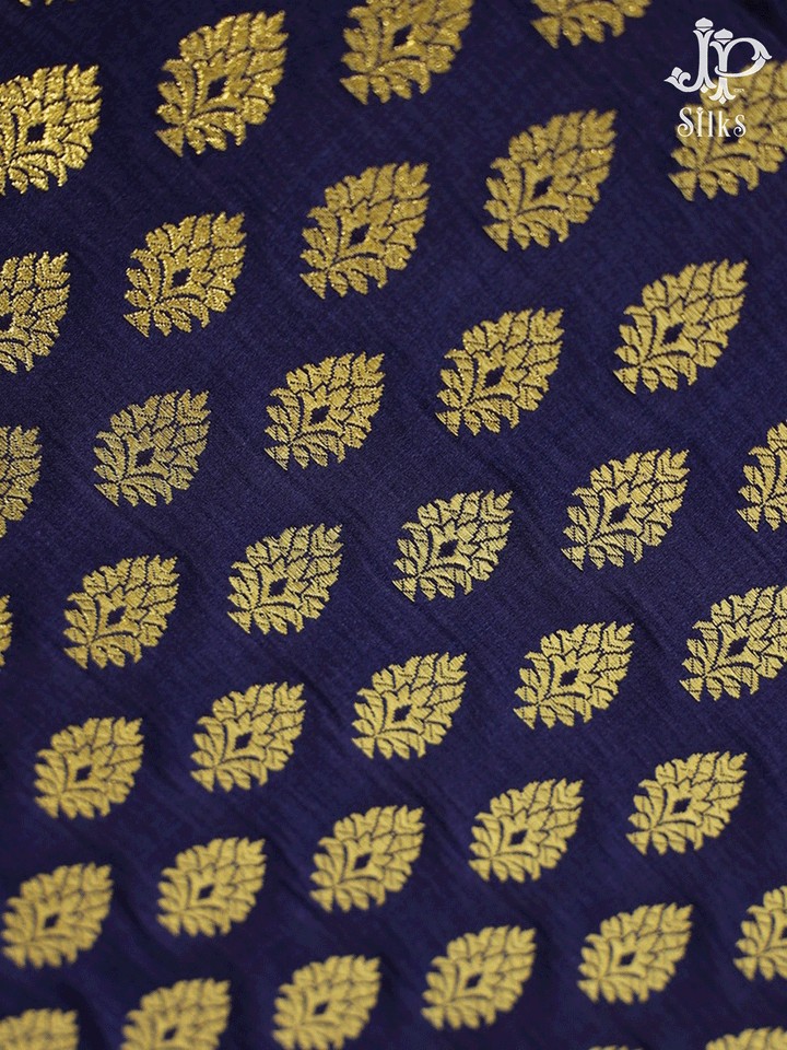 Navy Blue Banarasi Brocade Fabric - C848 - View 2
