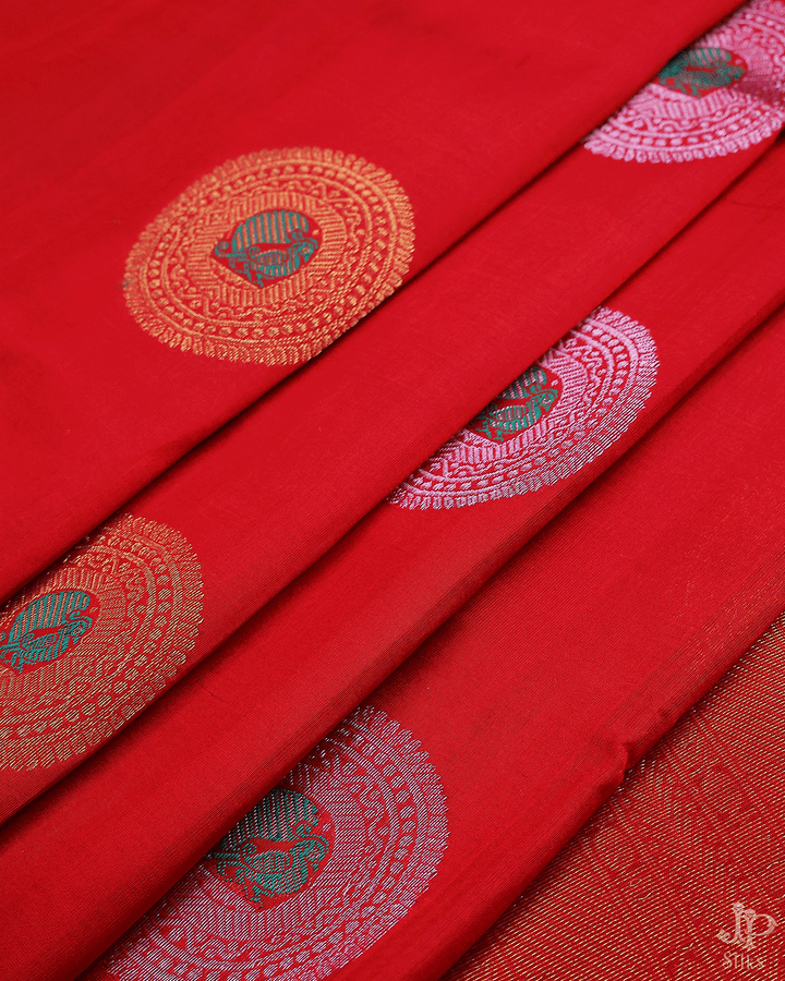 Red Silk Cotton Saree  - D207 - View 4