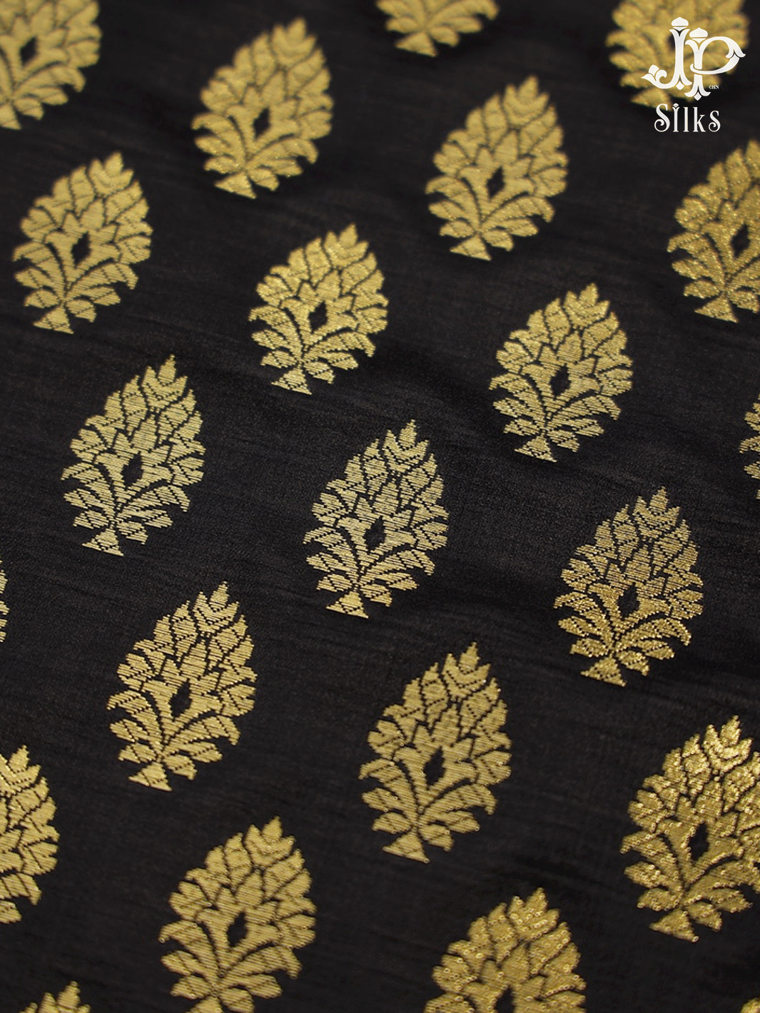 Black Banarasi Brocade Fabric - C845 - View 3