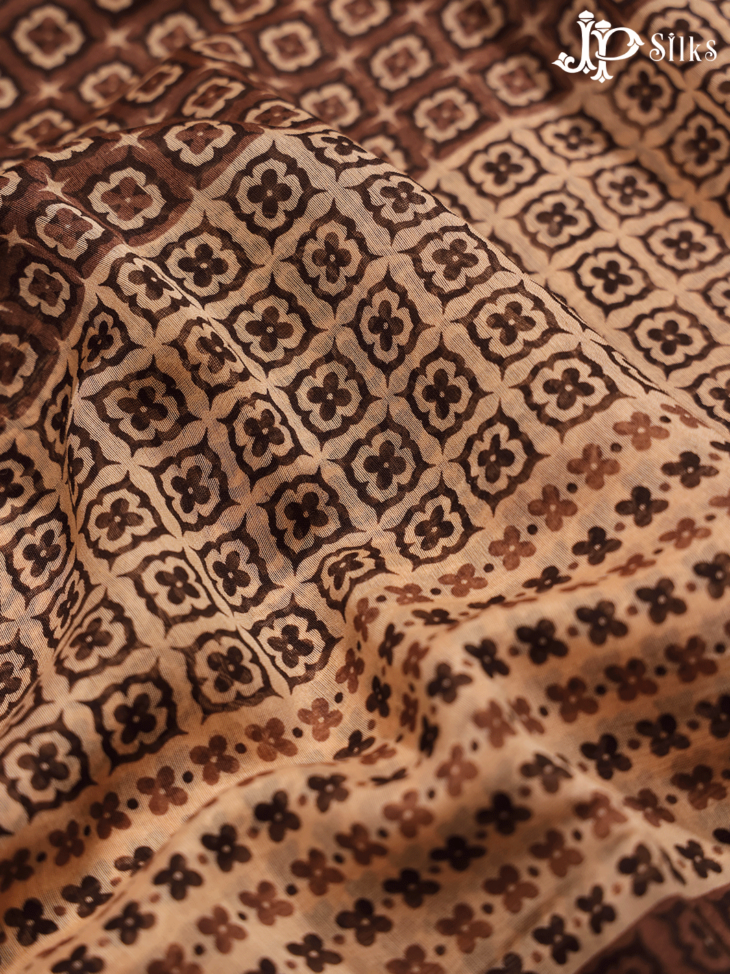 Beige and Brown Semi Chanderi Fancy Saree - E1576 - View 5