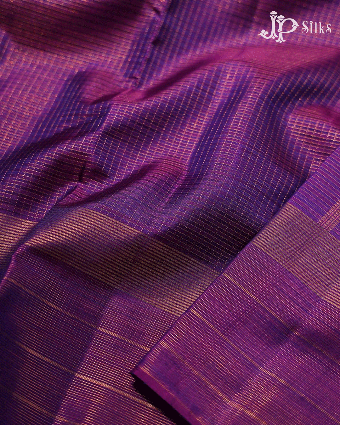Royal Purple Checked Kanchipuram Silk Saree - E5204 - View 4