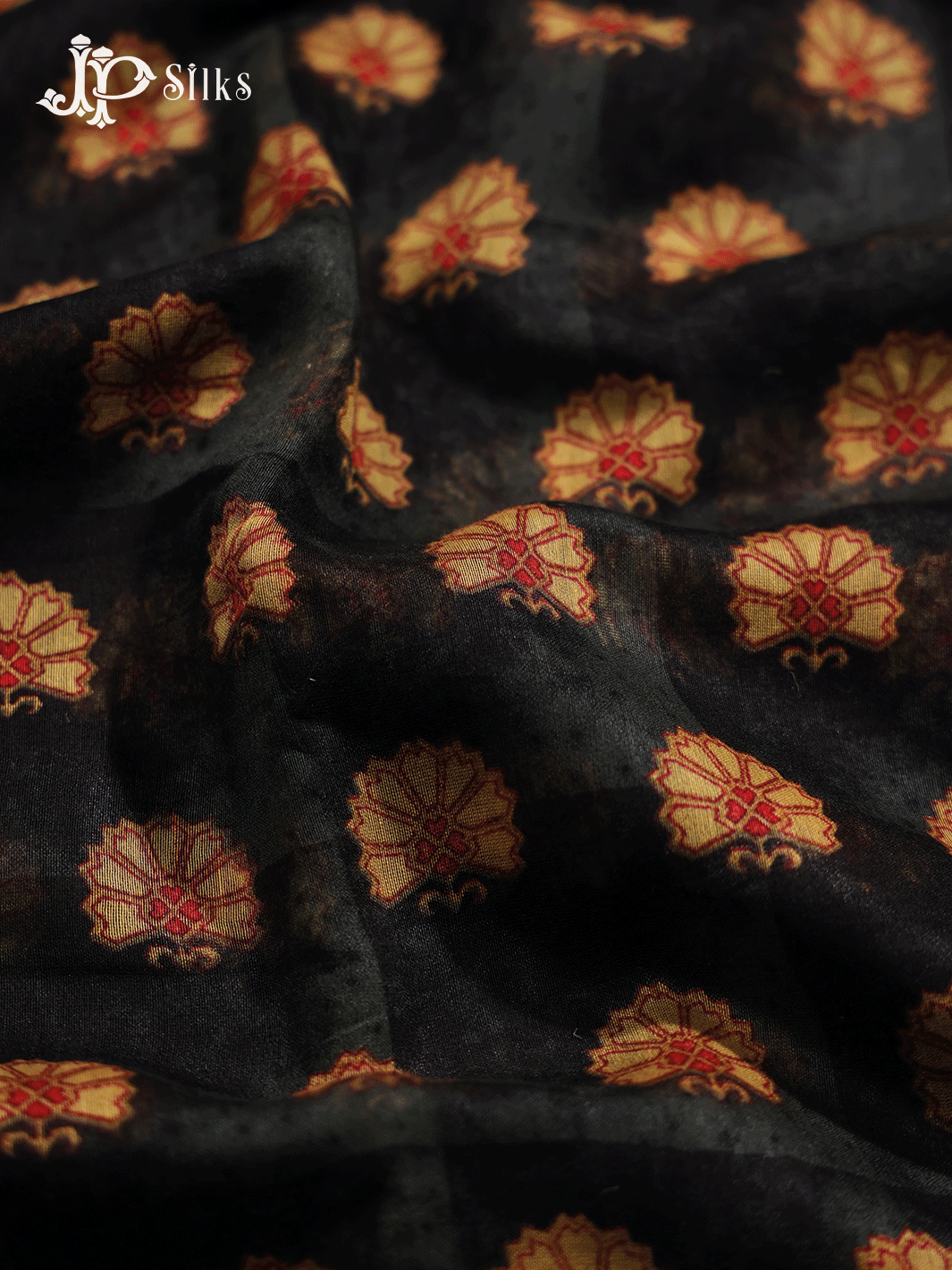 Black and Red Semi Chanderi Fancy Saree - E1582 - View 3