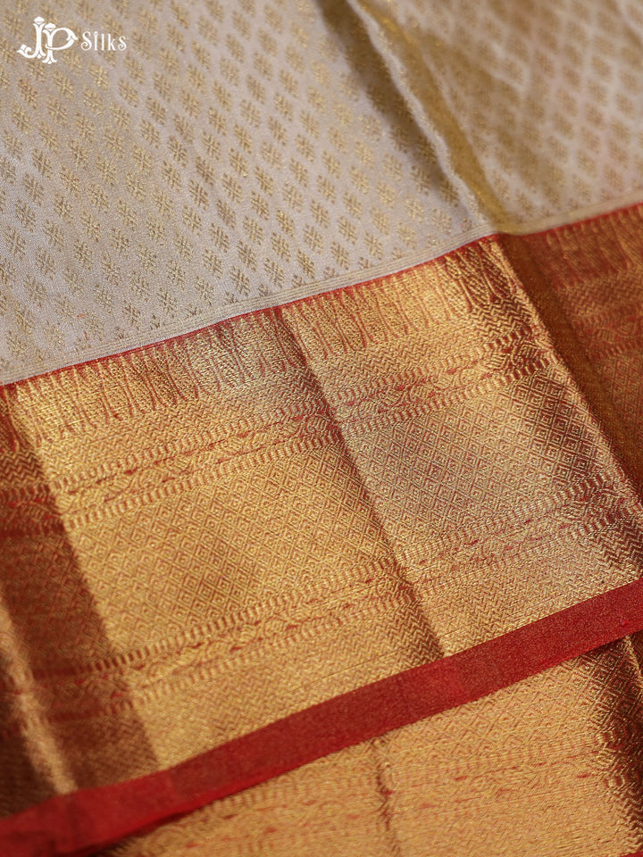White and Reddish orange Kanchipuram Silk Saree - A1292 - View 7