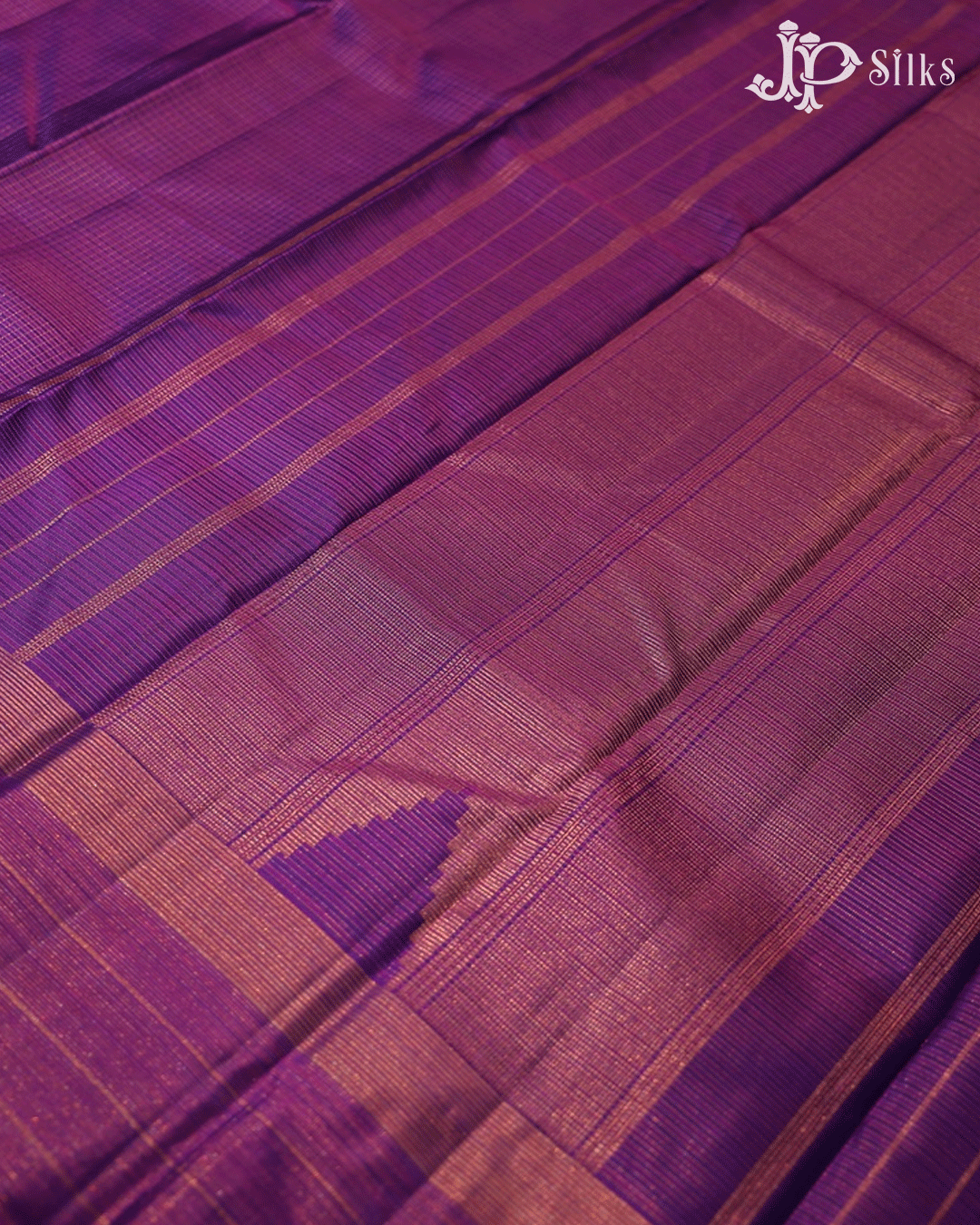 Royal Purple Checked Kanchipuram Silk Saree - E5204 - View 5