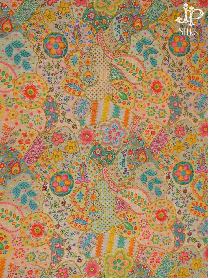 Multicolour Floral Design Semi Raw Silk Fabric - E4203 - View 3