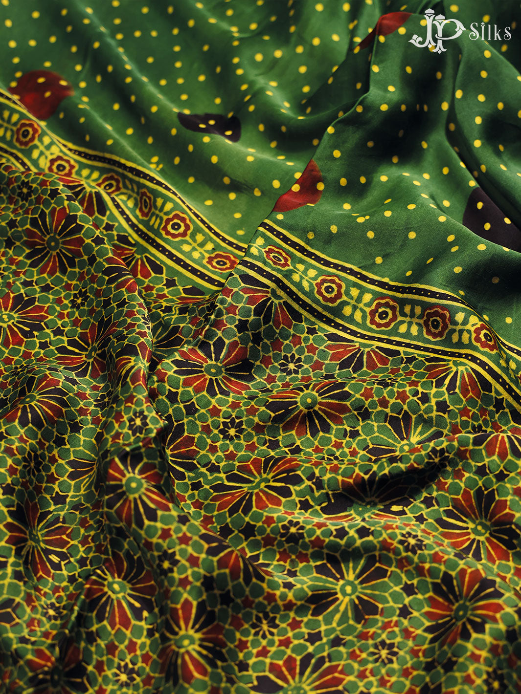 Green,Maroon and Black Ajrakh Modal Silk Fancy Saree - E5047 - View 6