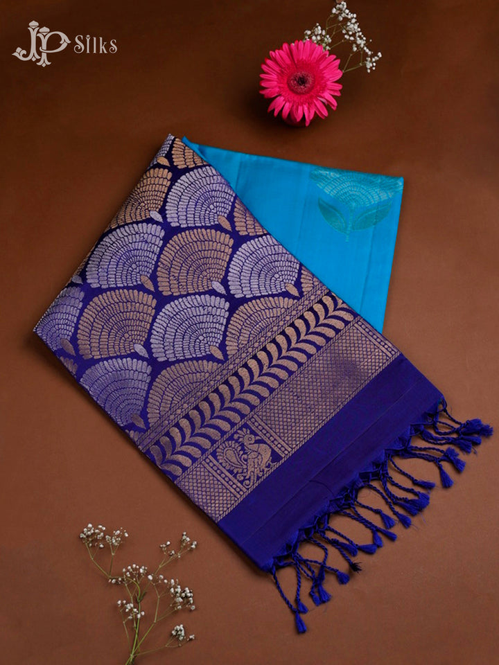 Sky Blue And Ink Blue Soft Silk Saree - C1159