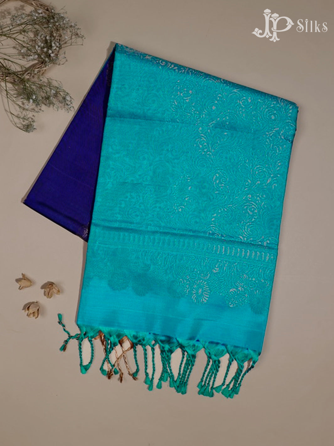 Ink & Electric Blue Soft Silk Saree - E5110-view1