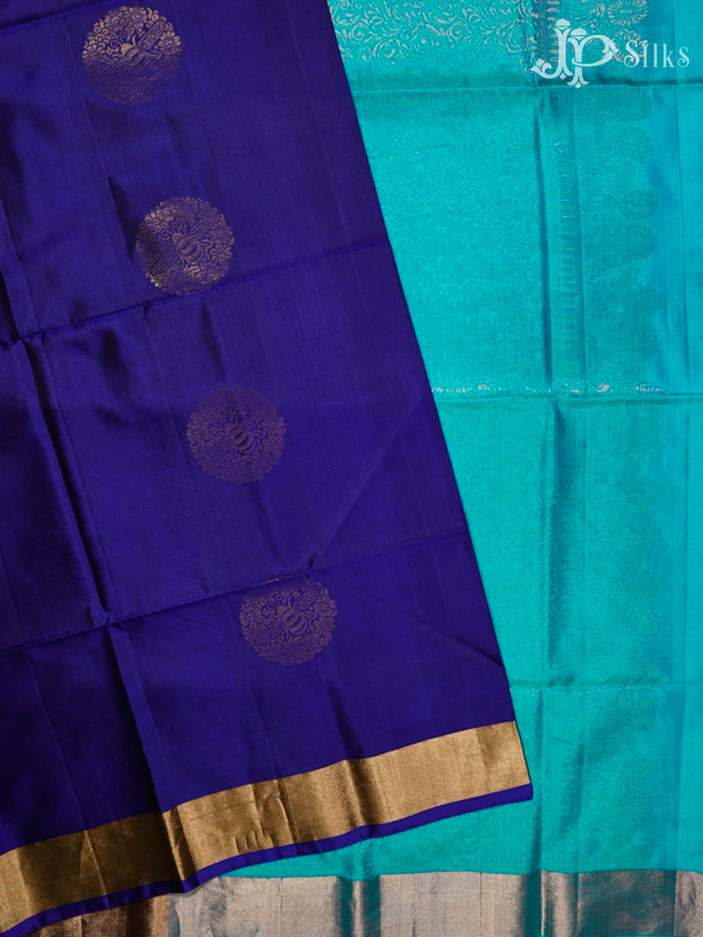 Ink & Electric Blue Soft Silk Saree - E5110-view2