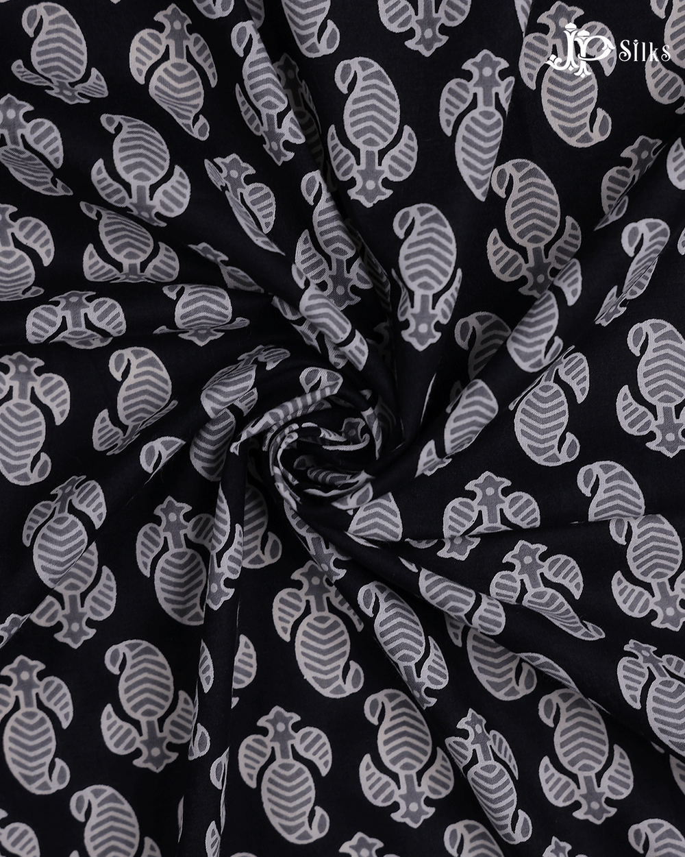 Black and White Mango Motif Cotton Fabric - D1770
