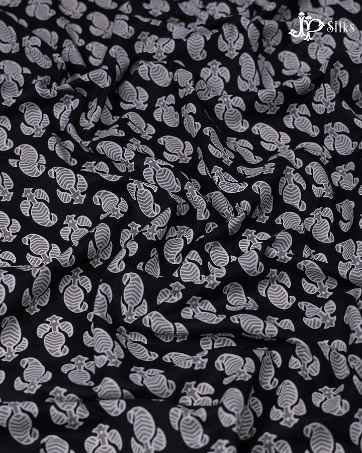Black and White Mango Motif Cotton Fabric - D1770 - View 1