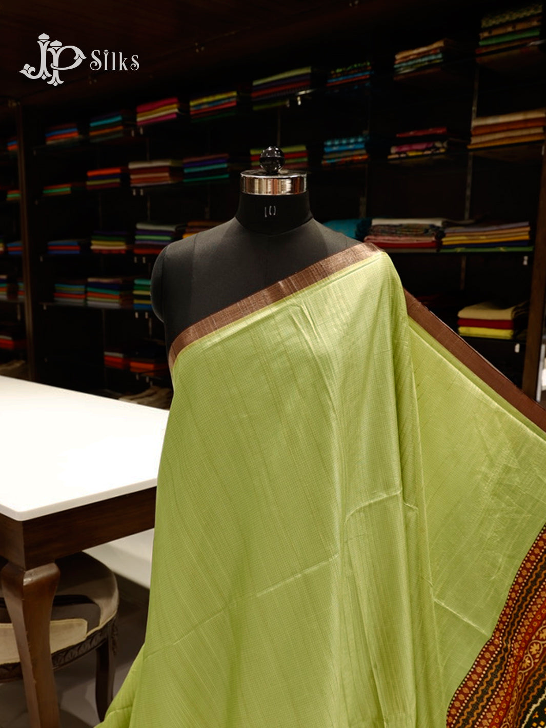 Light & Dark Green Semi Tussar Saree - E1249-view1