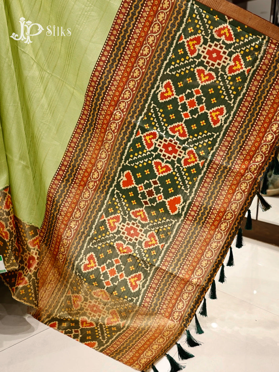 Light & Dark Green Semi Tussar Saree - E1249-view3