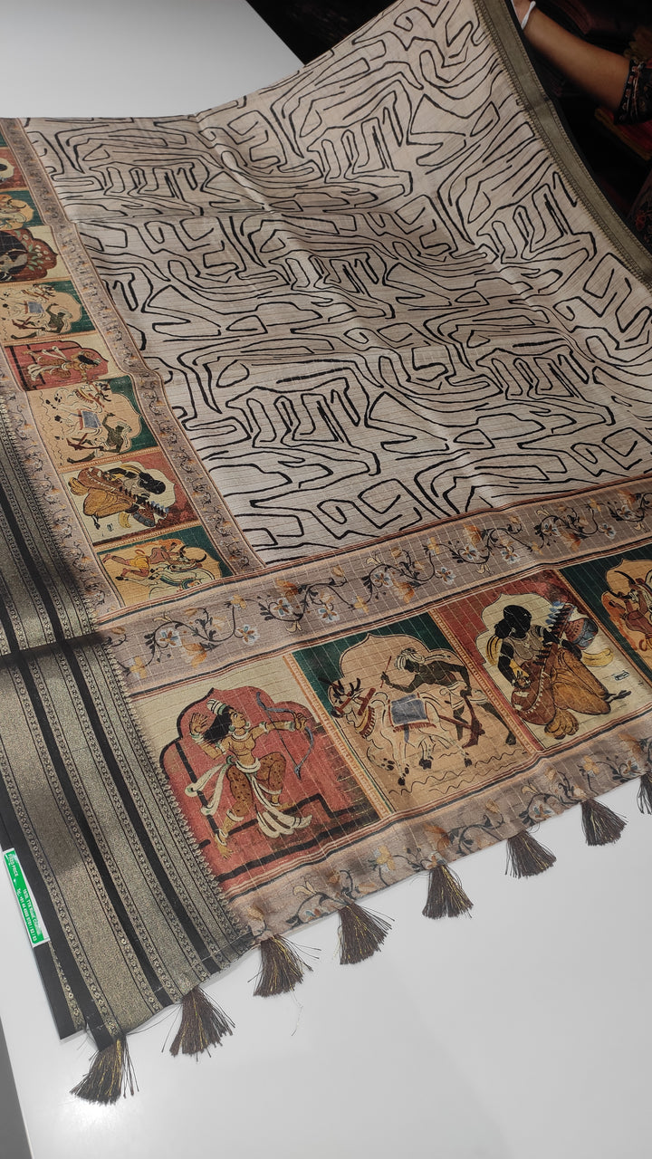 Light Grey and Black Semi Tussar Saree - G185