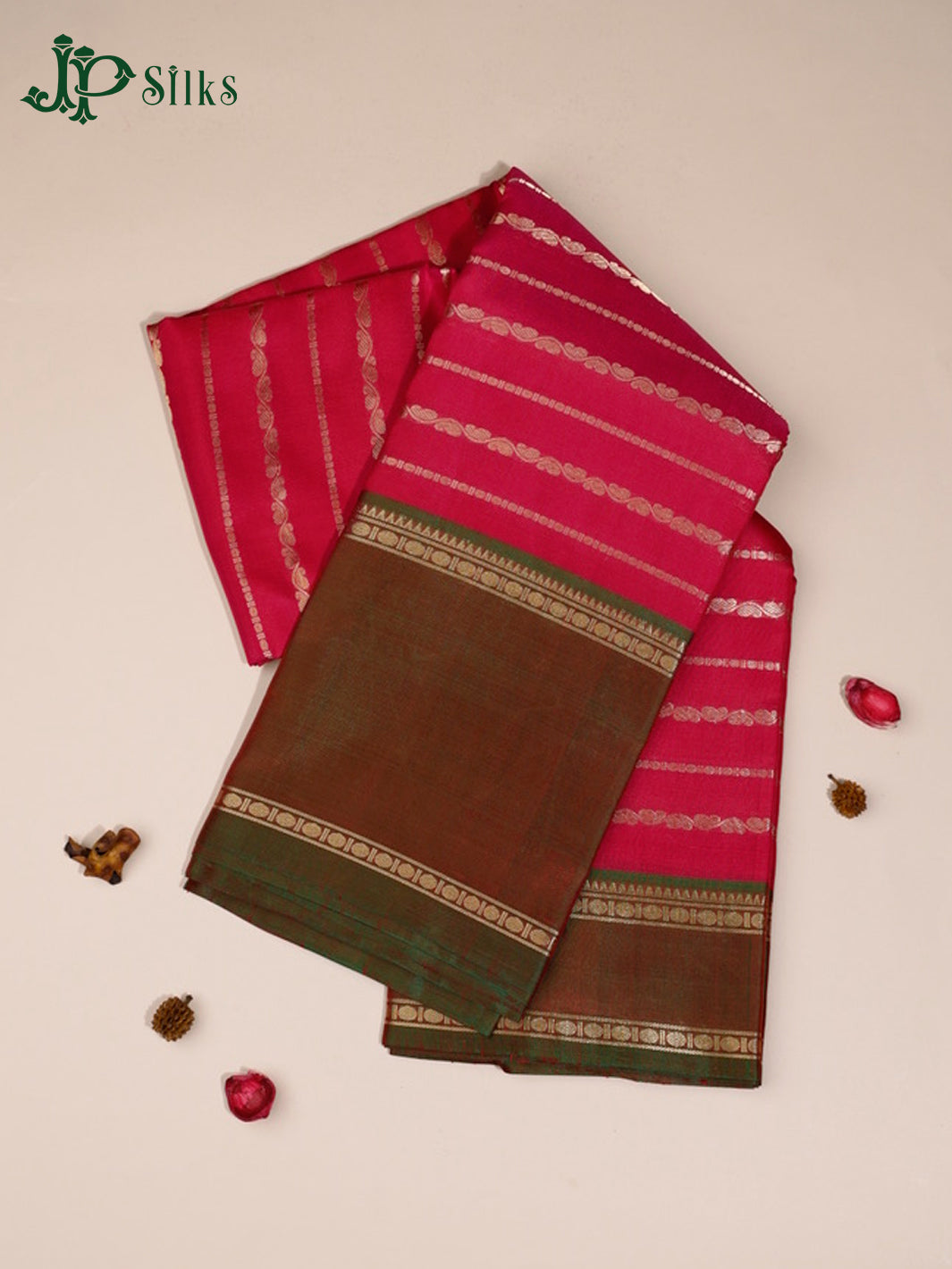 Reddish Pink and Manthulir Green Kanchipuram Silk Saree - D9797