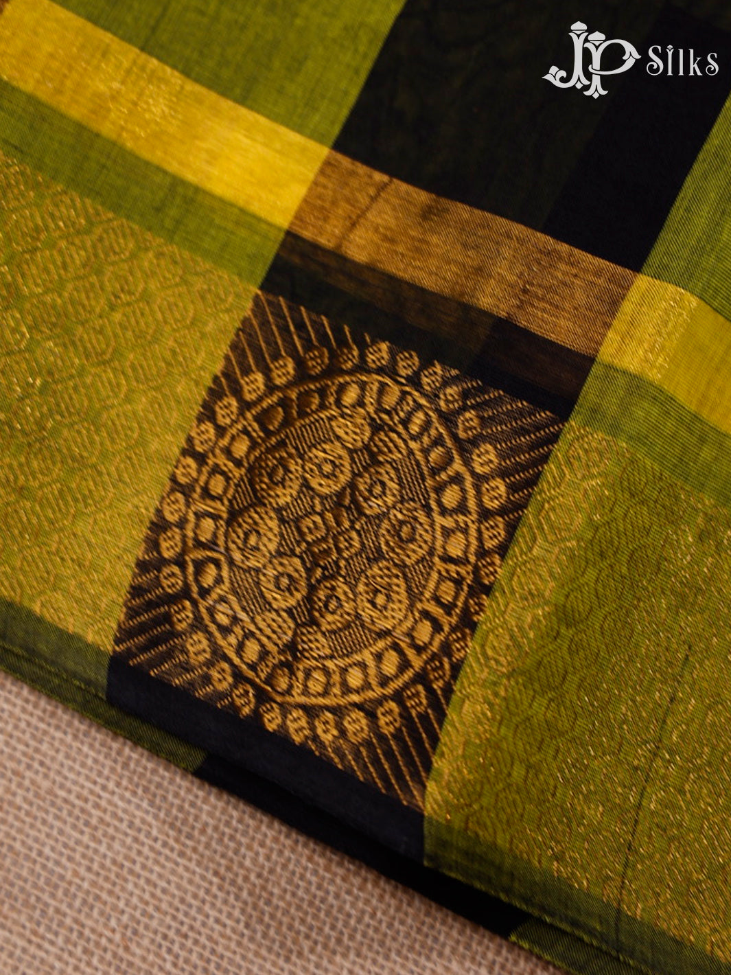 Lime Yellow & Black Theni Cotton Saree - G400 “View4”