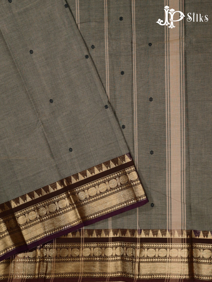 Beige Grey Theni Cotton Saree - G411 “View2”