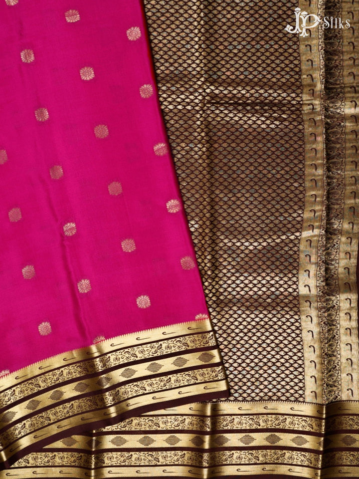 Magenta Pink And Dark Brown Mysore Silk Saree - D4795