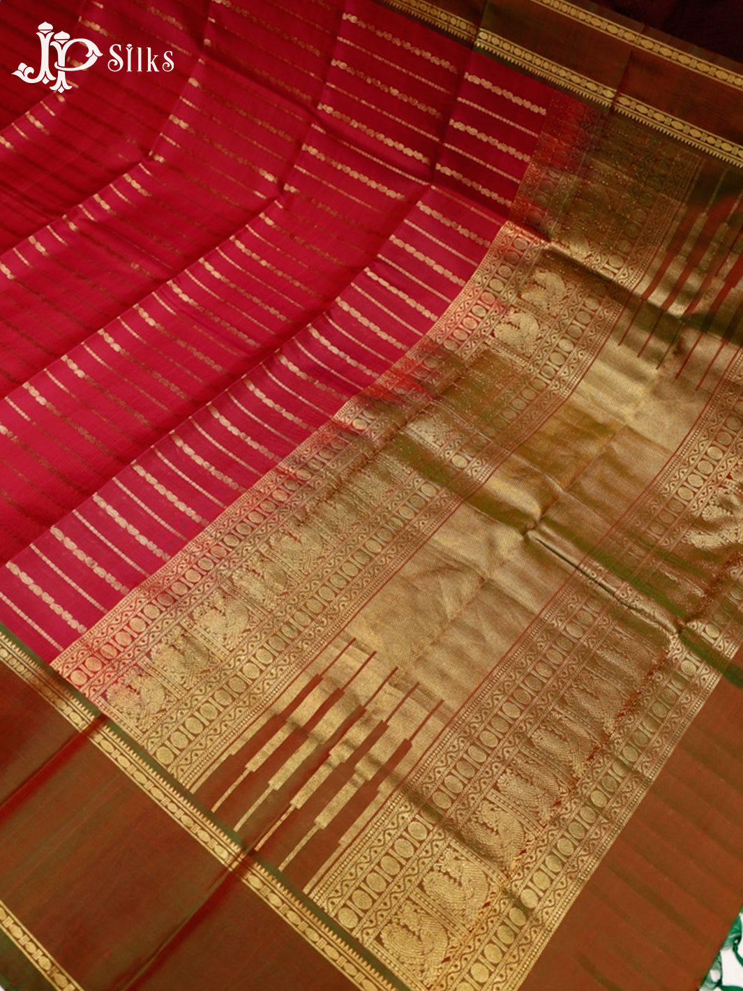 Reddish Pink and Manthulir Green Kanchipuram Silk Saree - D9797
