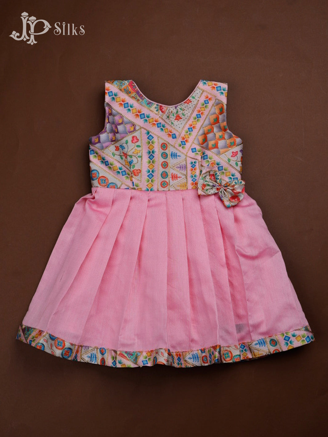 Baby Pink Raw Silk Kids Readymade Dress | 6 m - 12 m - F3532