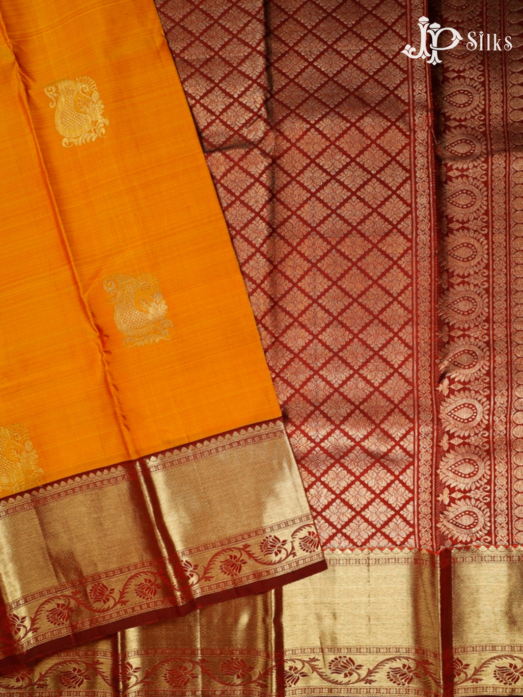 Mustard And Maroon Dharmavaram Silk Saree - D60