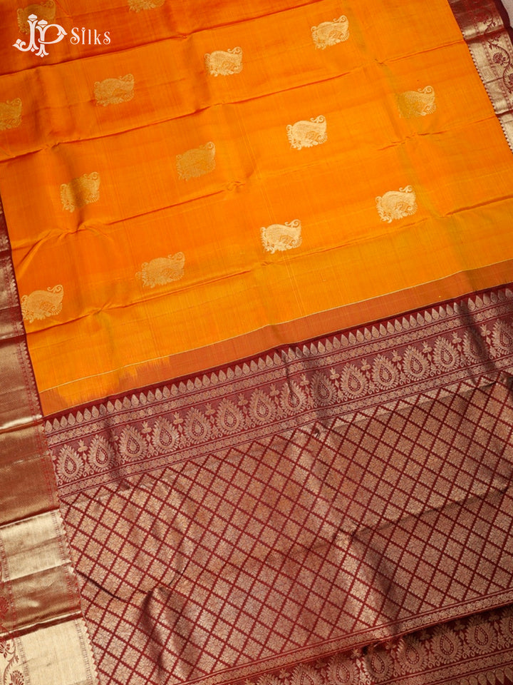 Mustard And Maroon Dharmavaram Silk Saree - D60