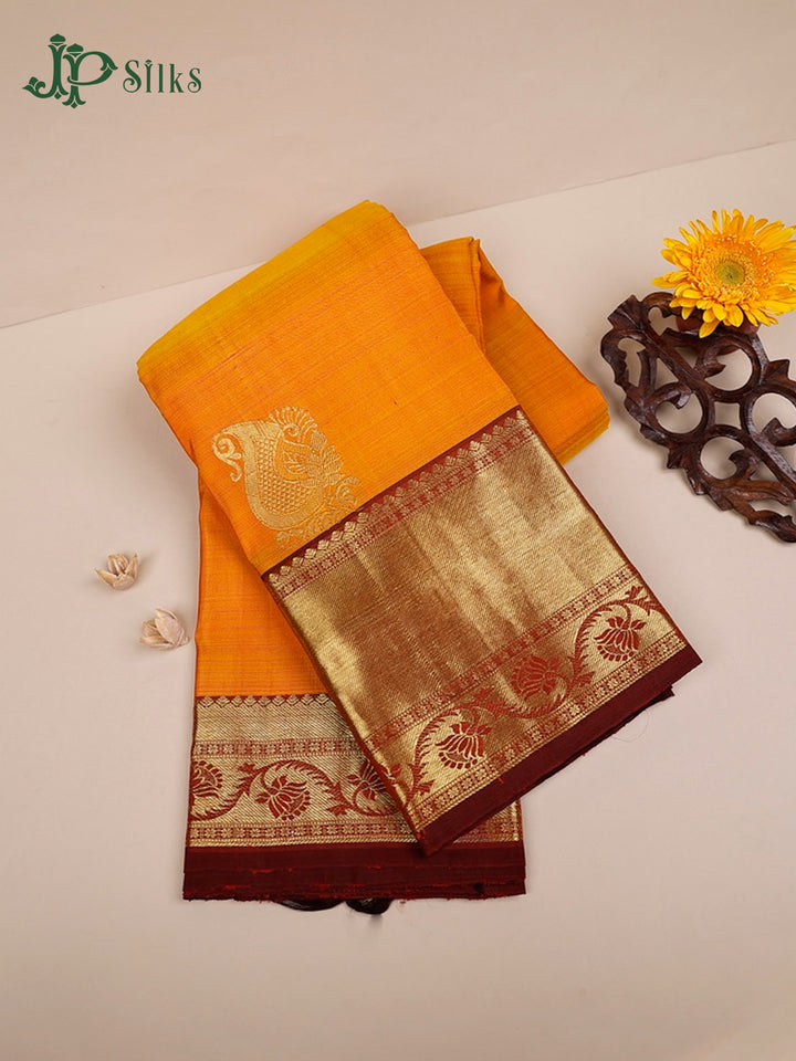 Mustard And Maroon Dharmavaram Silk Saree - D60