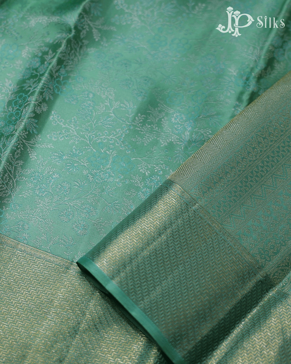 Turquoise Green Floral Design Kanchipuram Silk Saree - D7255 - View 1