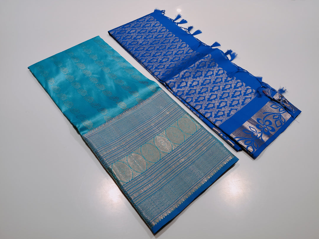 Blue Pattu Pavadai Material set - E308