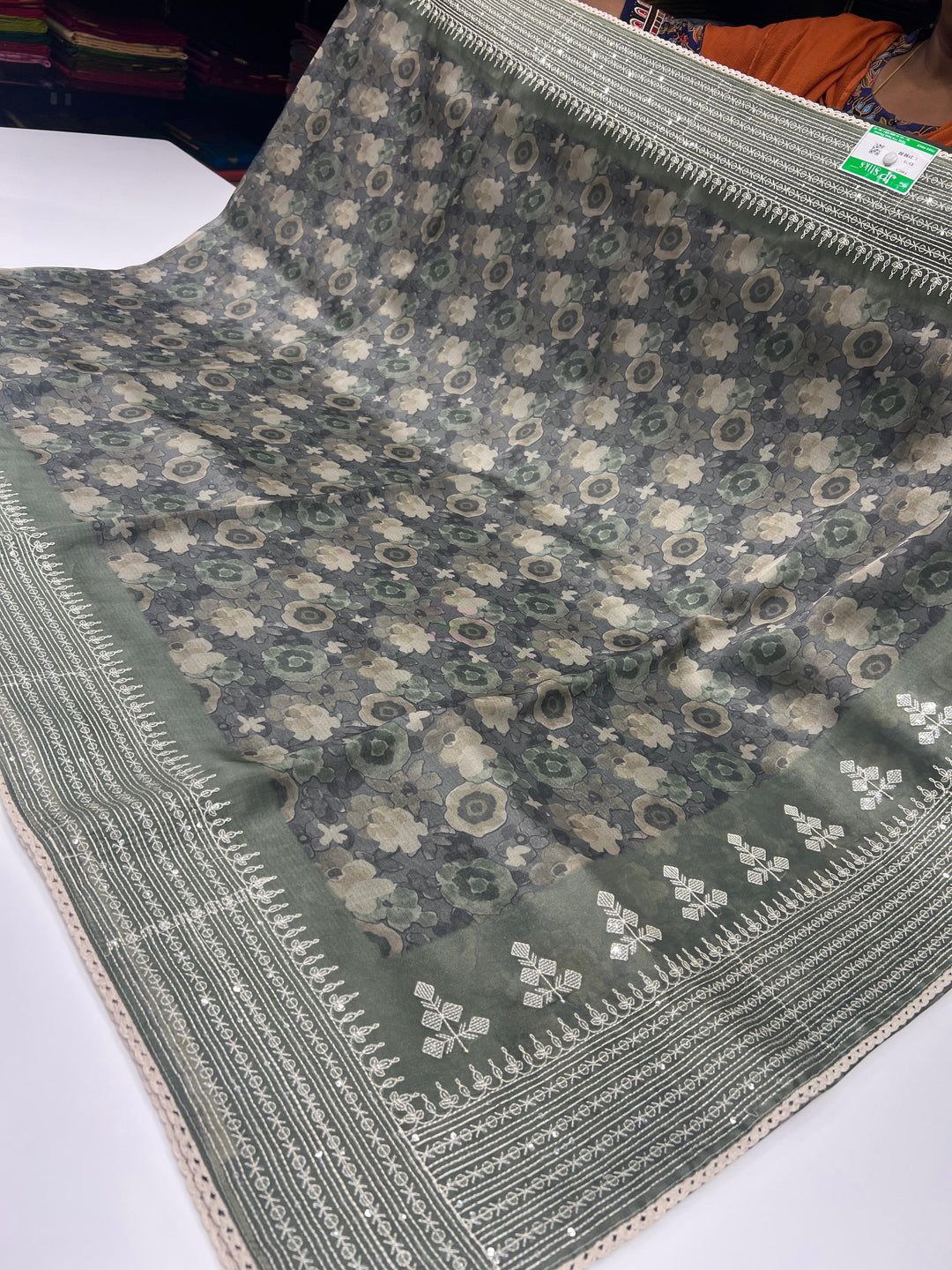 Olive Green Organza Saree - E3273